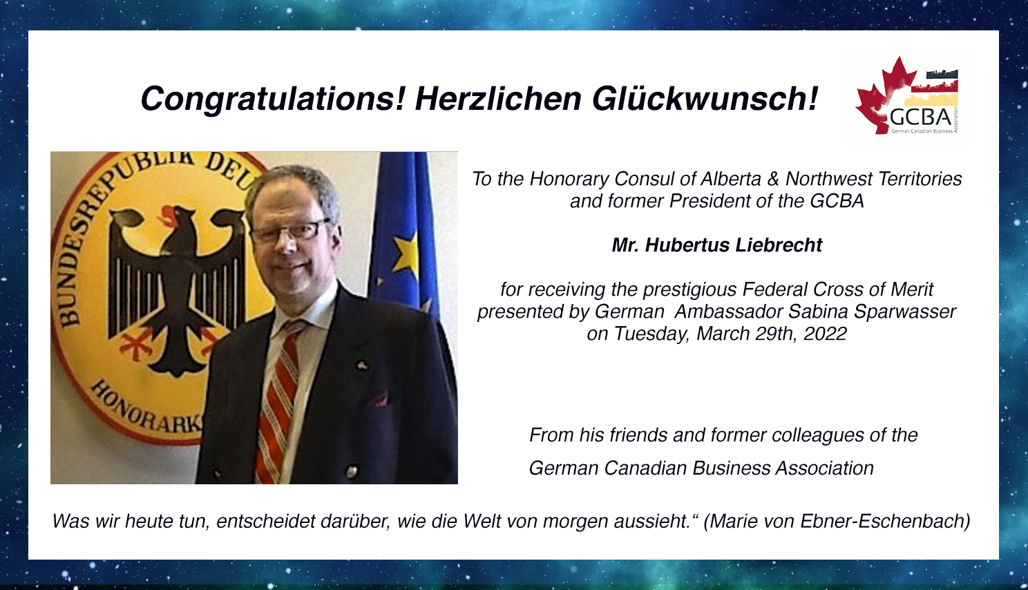 Honorary Consul Hubertus Liebrecht Receives an award